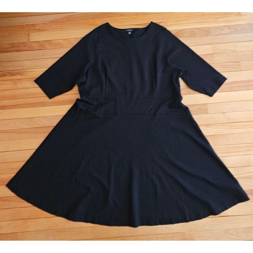 Lands End Womens 3X 24W 26W Black Ponte Knit A-Line Fit Flare Dress Elbow Sleeve